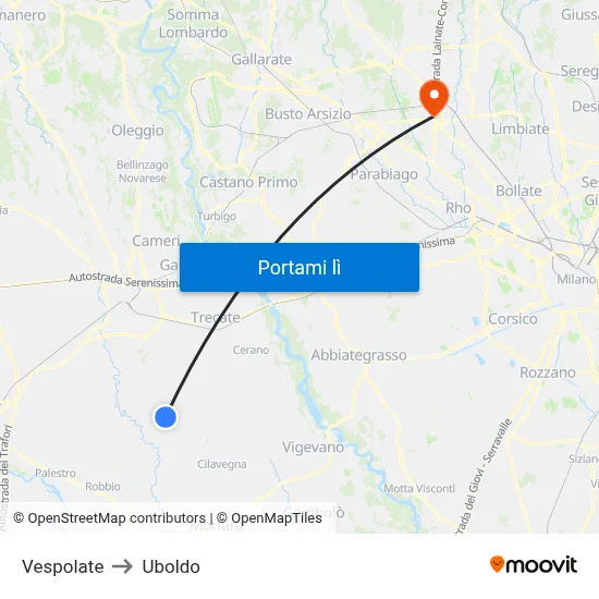 Vespolate to Uboldo map
