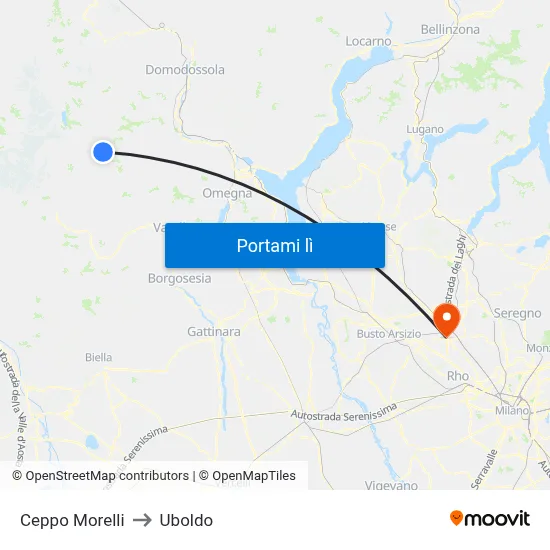 Ceppo Morelli to Uboldo map