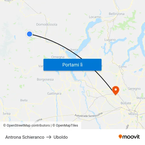 Antrona Schieranco to Uboldo map