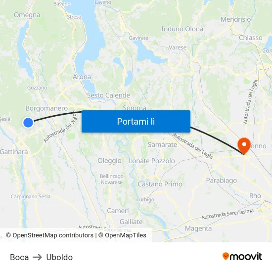 Boca to Uboldo map