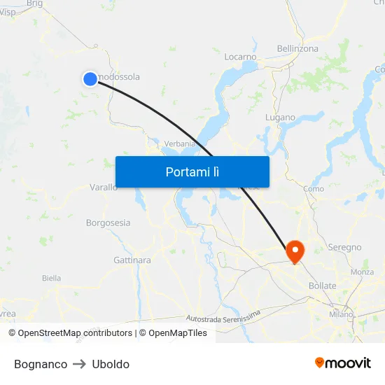 Bognanco to Uboldo map