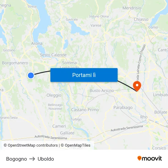 Bogogno to Uboldo map