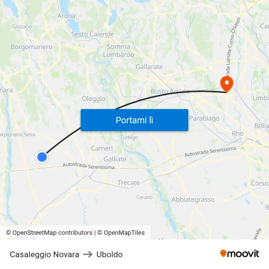 Casaleggio Novara to Uboldo map