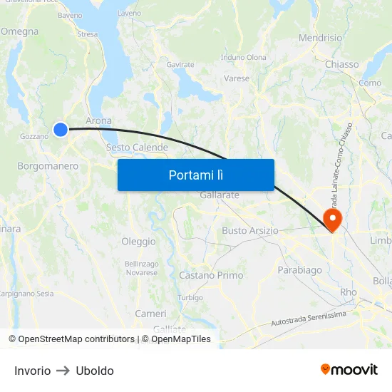 Invorio to Uboldo map