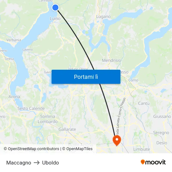 Maccagno to Uboldo map