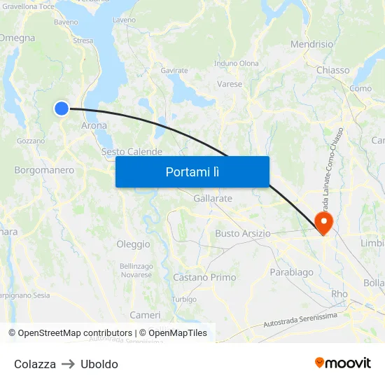 Colazza to Uboldo map