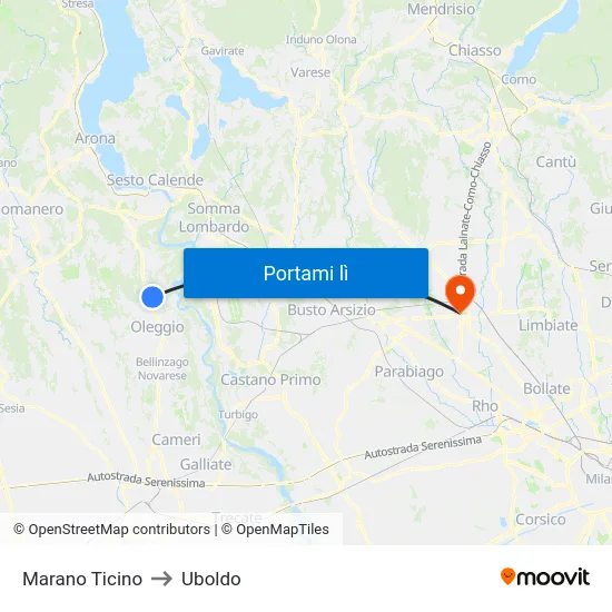 Marano Ticino to Uboldo map