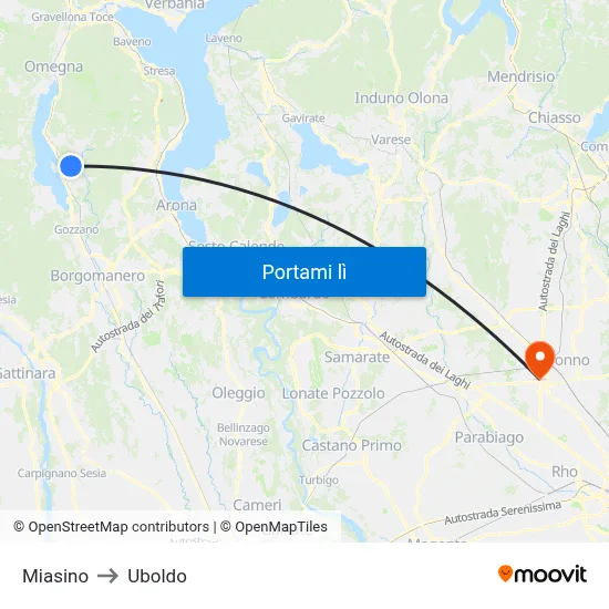 Miasino to Uboldo map