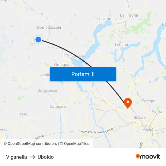 Viganella to Uboldo map