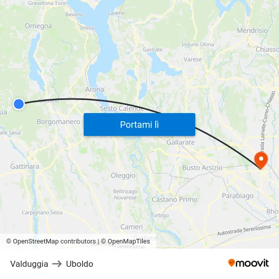Valduggia to Uboldo map