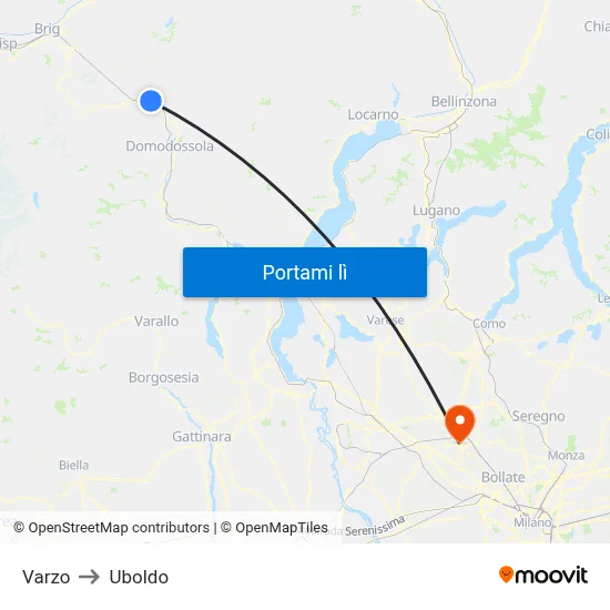 Varzo to Uboldo map