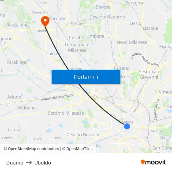 Duomo to Uboldo map