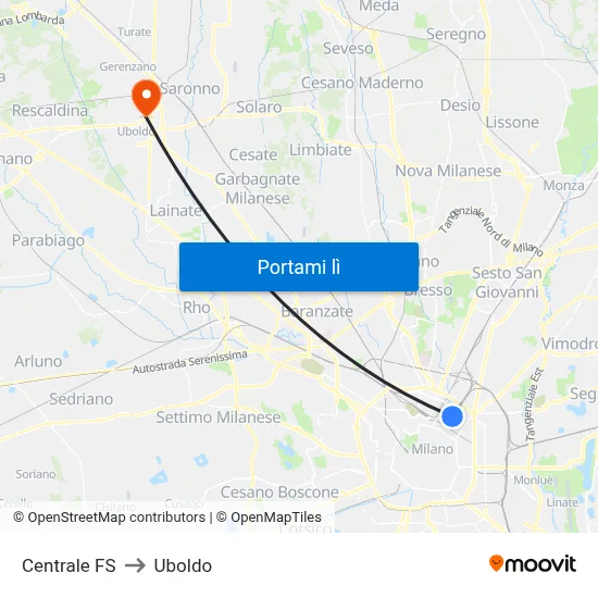 Centrale FS to Uboldo map