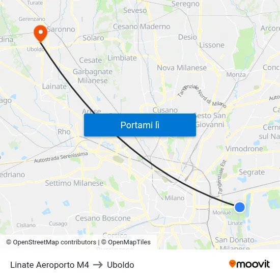 Linate Aeroporto M4 to Uboldo map