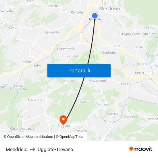 Mendrisio to Uggiate-Trevano map