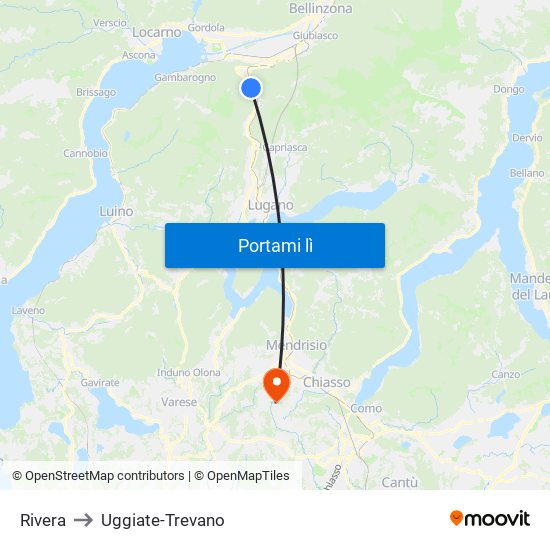 Rivera to Uggiate-Trevano map