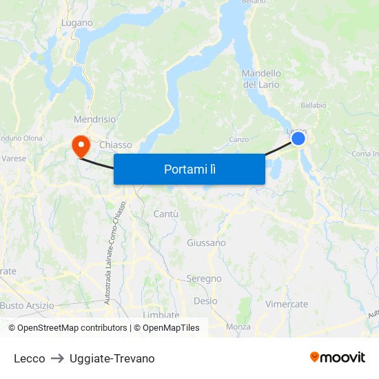 Lecco to Uggiate-Trevano map