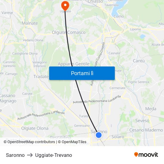 Saronno to Uggiate-Trevano map