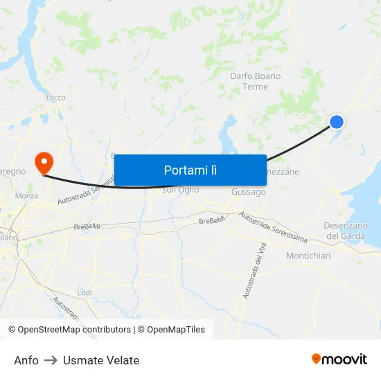 Anfo to Usmate Velate map