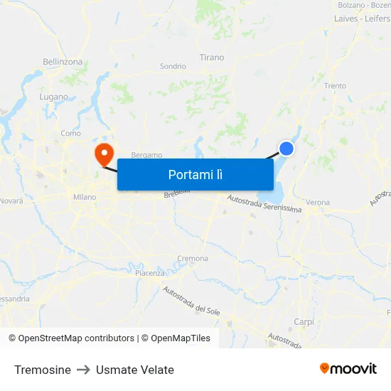 Tremosine to Usmate Velate map