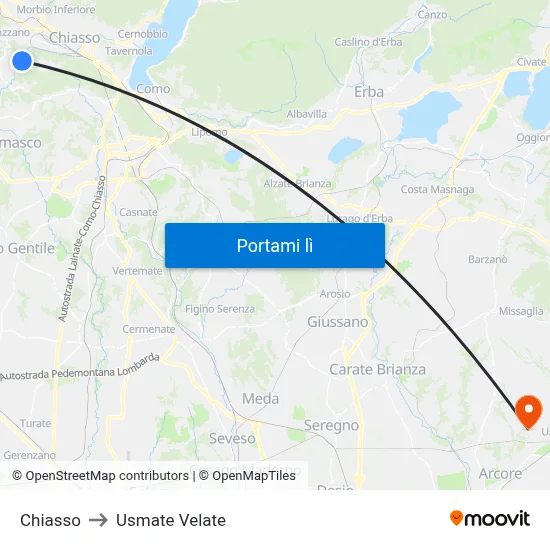 Chiasso to Usmate Velate map