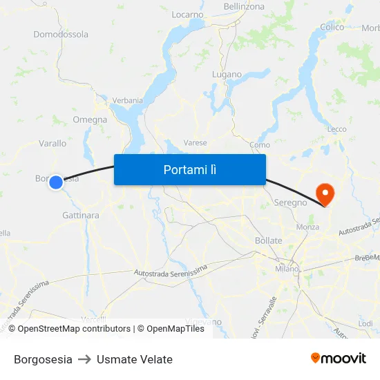 Borgosesia to Usmate Velate map