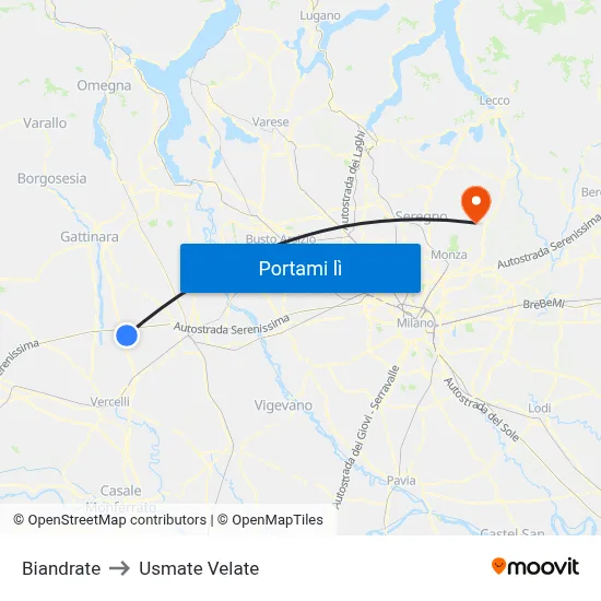 Biandrate to Usmate Velate map