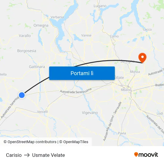 Carisio to Usmate Velate map