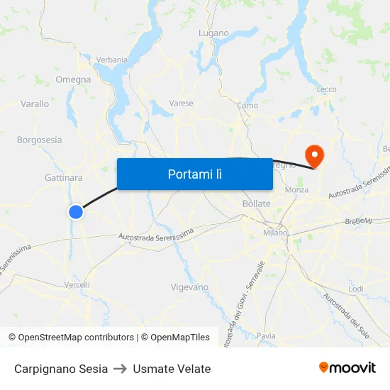 Carpignano Sesia to Usmate Velate map