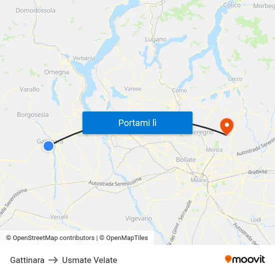 Gattinara to Usmate Velate map