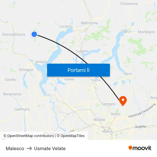 Malesco to Usmate Velate map