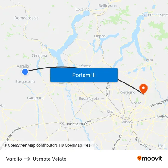 Varallo to Usmate Velate map