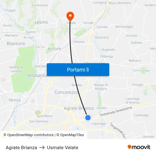 Agrate Brianza to Usmate Velate map