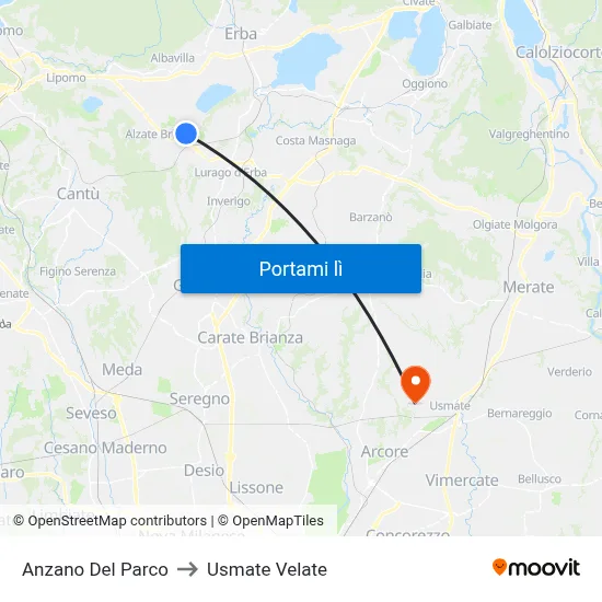 Anzano Del Parco to Usmate Velate map