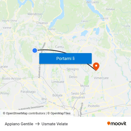 Appiano Gentile to Usmate Velate map