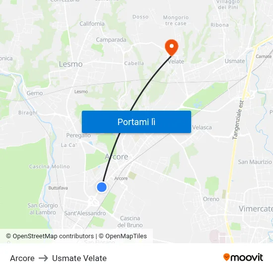 Arcore to Usmate Velate map