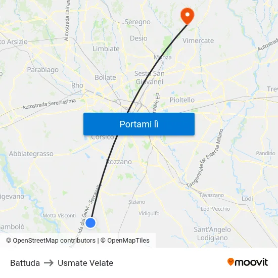 Battuda to Usmate Velate map