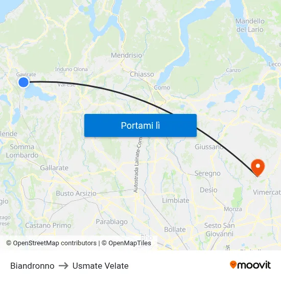 Biandronno to Usmate Velate map