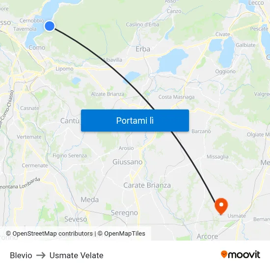 Blevio to Usmate Velate map