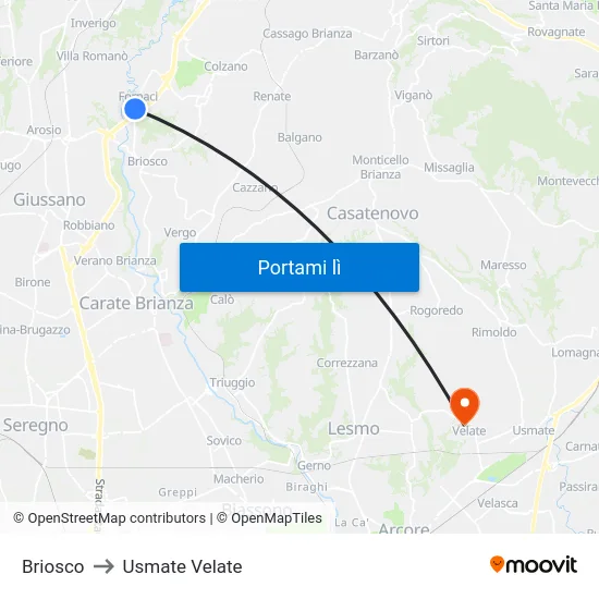 Briosco to Usmate Velate map