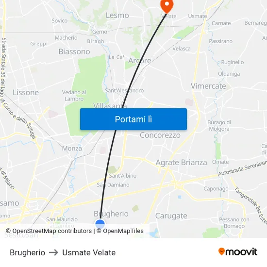 Brugherio to Usmate Velate map