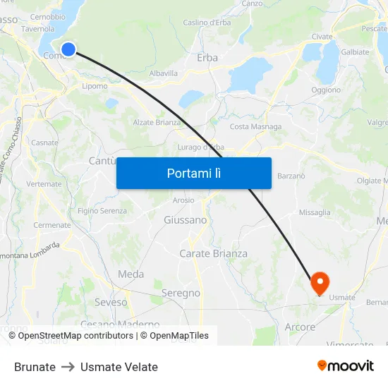 Brunate to Usmate Velate map