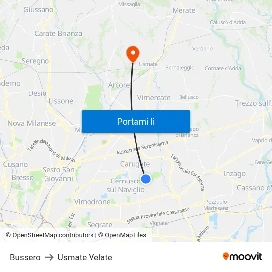 Bussero to Usmate Velate map