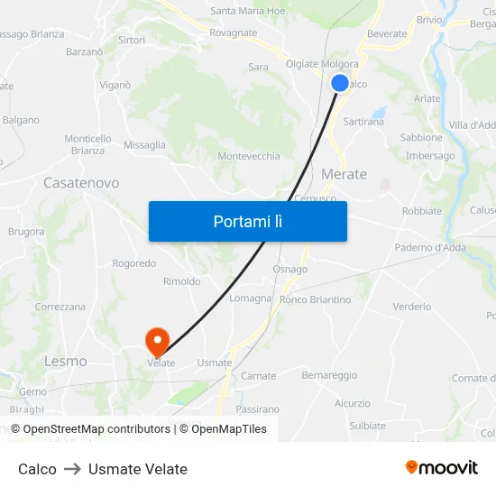 Calco to Usmate Velate map
