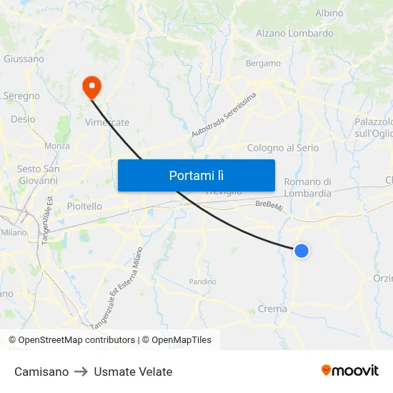 Camisano to Usmate Velate map