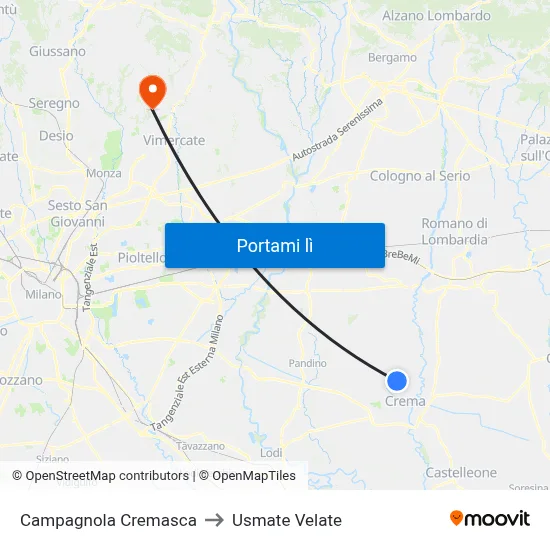 Campagnola Cremasca to Usmate Velate map