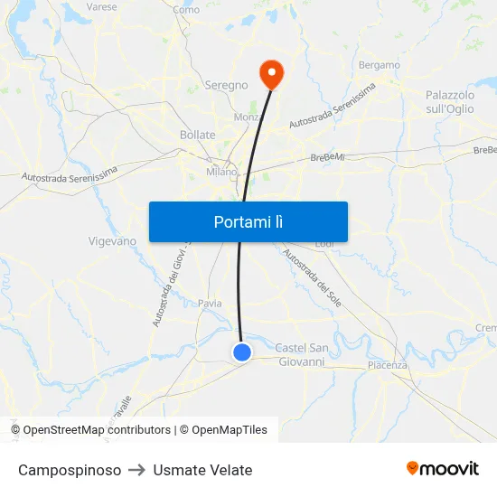 Campospinoso to Usmate Velate map