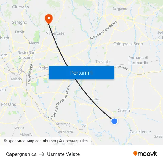 Capergnanica to Usmate Velate map