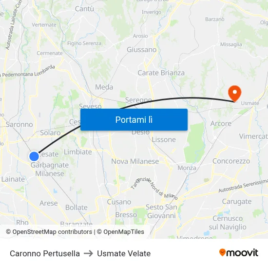 Caronno Pertusella to Usmate Velate map