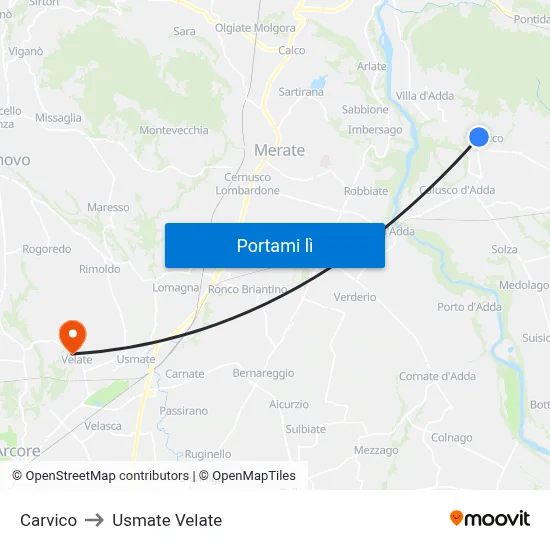 Carvico to Usmate Velate map